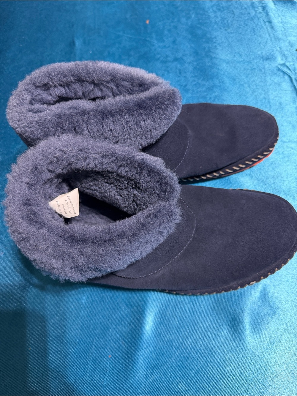 L.L. Bean Navy Faux-Shearling Slip-On Slippers